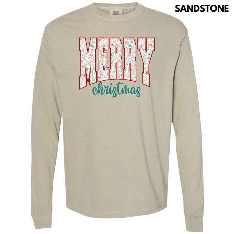 Doodle Merry Christmas Long Sleeve Comfort Colors T-Shirt 'NLB' Hoodie, Sweatshirt | HypeDripTees.com