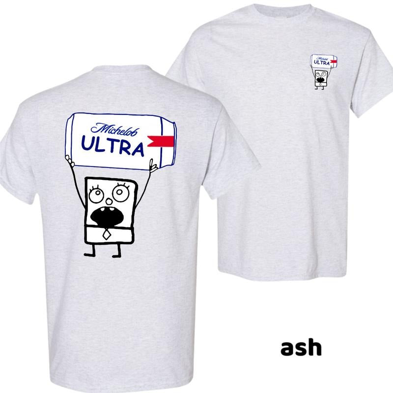 DoodleBob Michelob Ultra Meme Tee, Party Outfit For Beer Lovers, Funny Graphic T-shirt, Streetwear Style Statement, Men's...