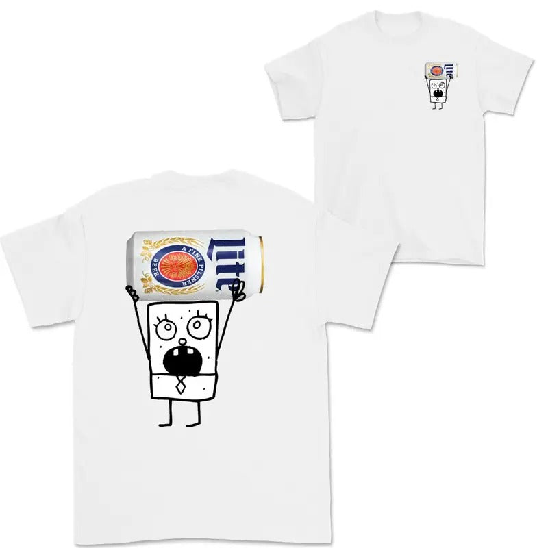 Doodlebob Miler Lite Essential 2 Sided T-Shirt, Funny Drinking T-Shirt, Miler Lite T-Shirt ,For Men