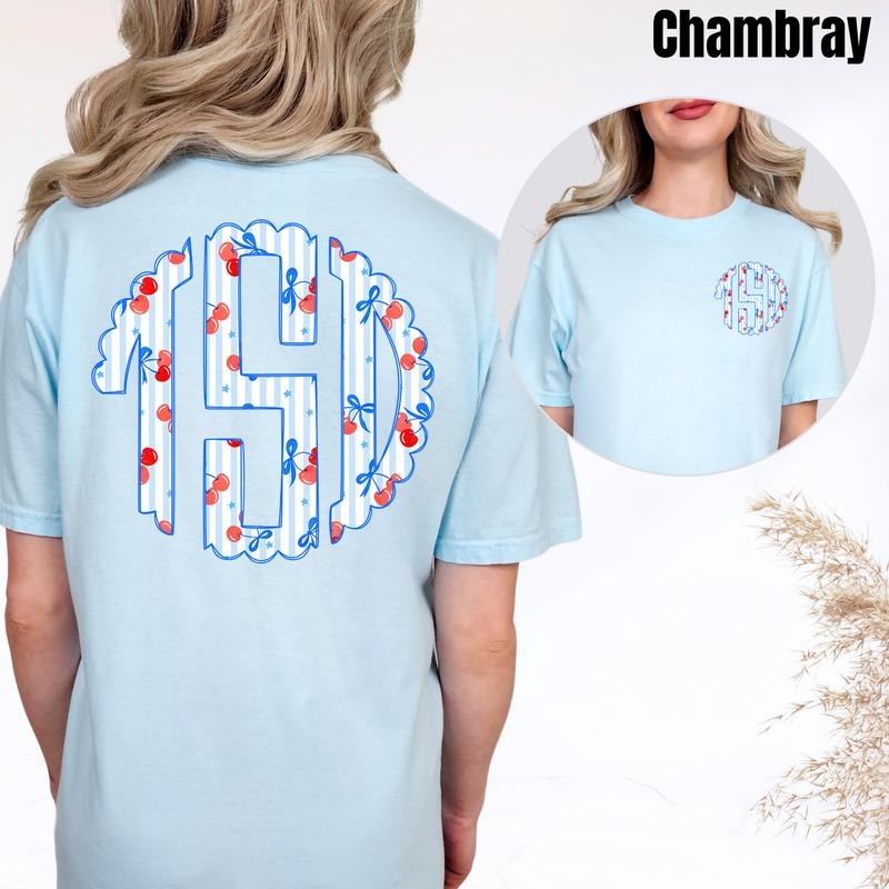 Double Cherry Stripe Monogram Comfort Colors T-Shirt 'NLB' Hoodie, Sweatshirt | HypeDripTees.com