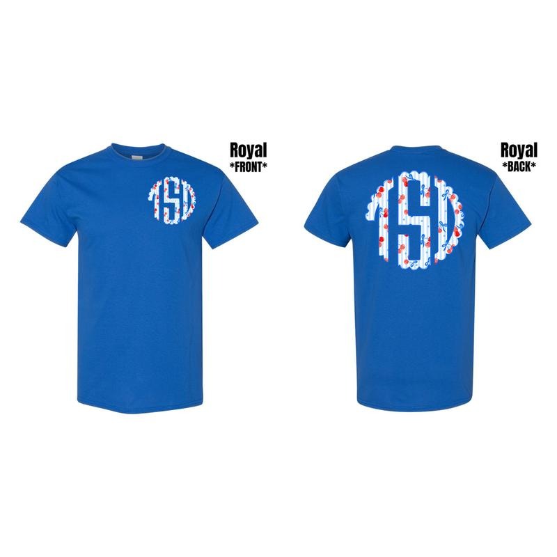 Double Cherry Stripe Monogram Gildan Short Sleeve T-Shirt 'NLB' Hoodie, Sweatshirt | HypeDripTees.com