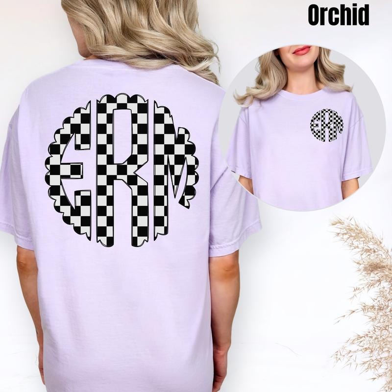 Double Monogram Black Checkered Comfort Colors T-Shirt 'NLB' Hoodie, Sweatshirt | HypeDripTees.com