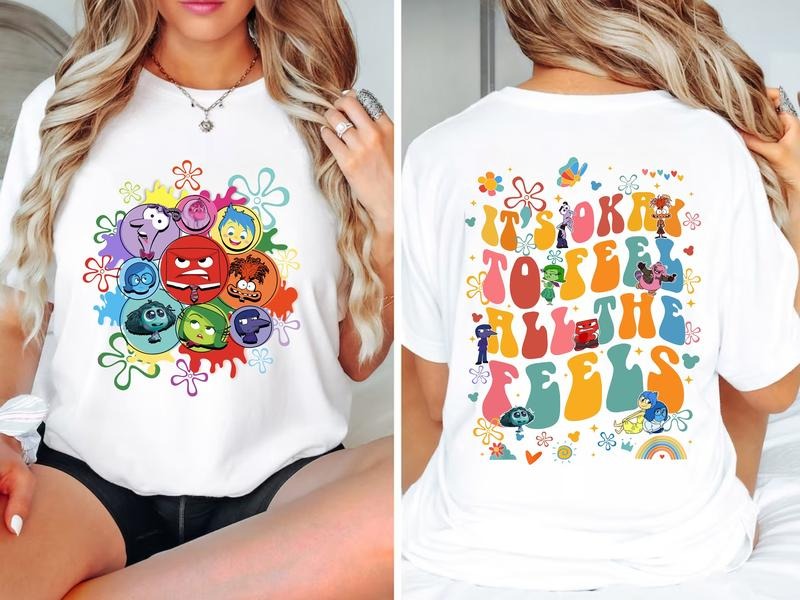 Double Sided Inside Out 2 It's Okay To Feel All The Feels Shirt, Emotions Portrait T-shirt, Mental Health Awareness Tee...