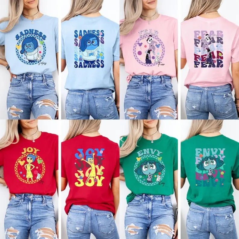 Double Sided Inside Out Character Shirt, Custom Inside Out T-shirt, Inside Out 2 Movie Shirt, Choose Your Character,...