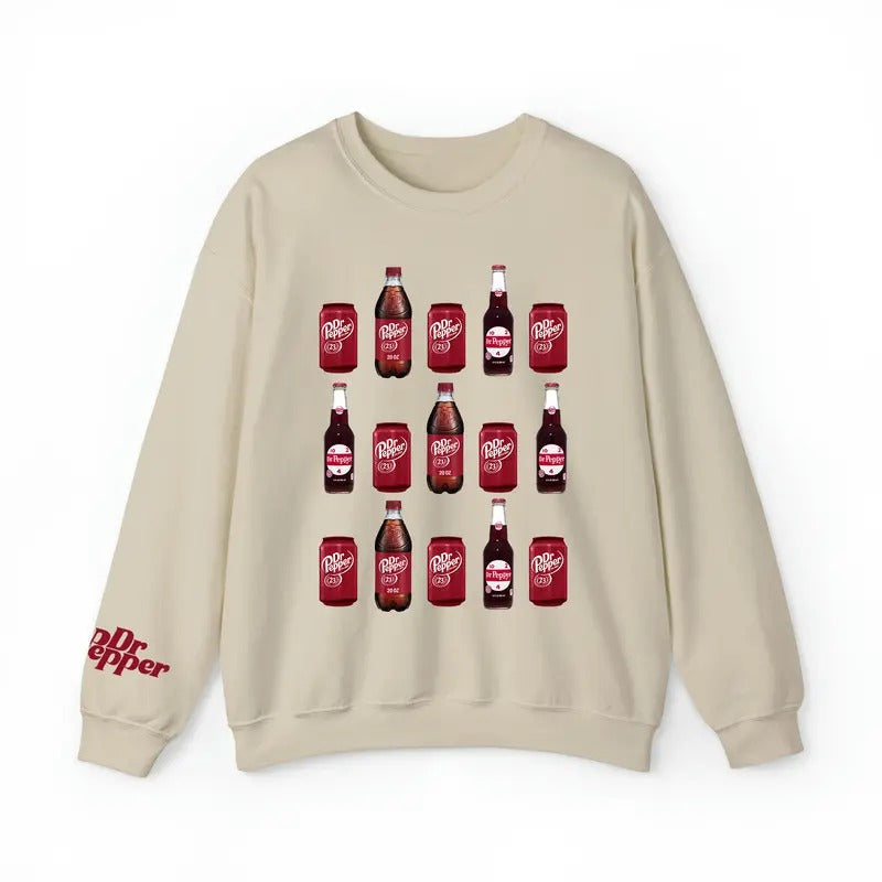 Dr Pepper Bottles and Cans sweatshirt, Dr Pepper Soda, Dr Pepper lover, Favorite, Gift for friend, Casual sweatshirt long...