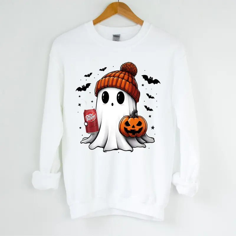 Dr Pepper Ghost Cute Halloween Sweatshirt - Unisex Crewneck Sweatshirt for Men and Women - Pullover, Womenswear Fabric...