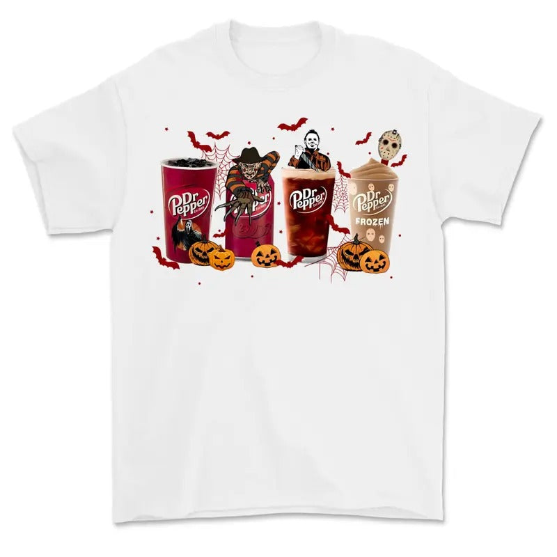 Dr Pepper Horror Shirt, Horror Movie Characters T-Shirt, Halloween T-Shirt, Spooky Season Hoodie, Sweatshirt