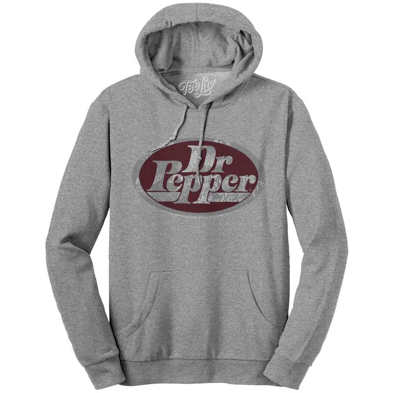 Dr Pepper Silver Logo Pullover Hooded Sweatshirt - Gray T-Shirts, Hoodie | HypeDripTees.com