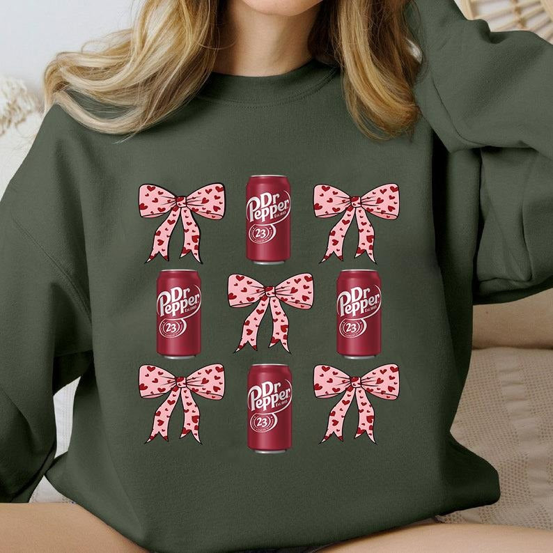 Dr Pepper Sweatshirt Coquette Bow Shirt, Trendy Shirt for Girls,Gift for Daughter Coquette Ribbon Dr Pepper Meme Hoodie
