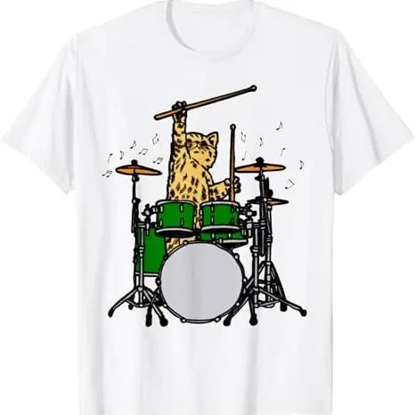 Drummer Cat Music Lover Musician Playing The Drums T-Shirt Menswear Top Streetwear Crewneck Hoodie, Sweatshirt
