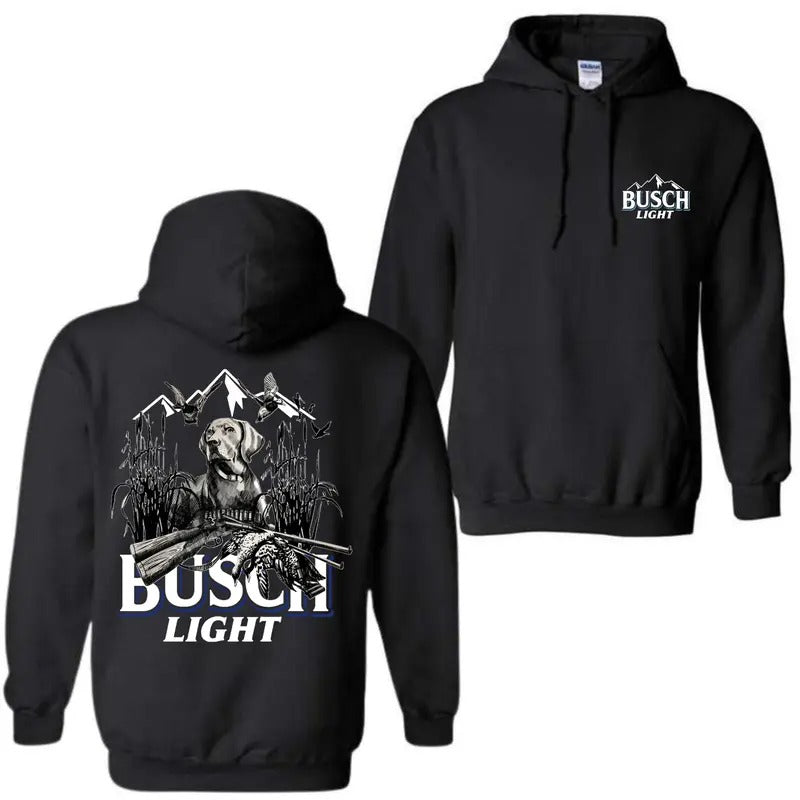 Duck Hunting Busch Light Hoodie for Men and Women, Retro Dog Print Double Sided Cewneck Sweatshirt - Cotton, Classic T-Shirts
