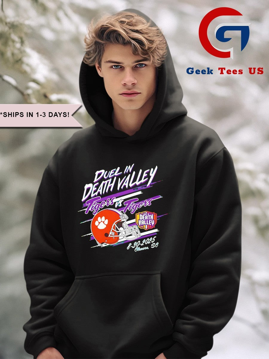 Duel in Death Valley Tigers vs Tigers 2025 helmet shirt