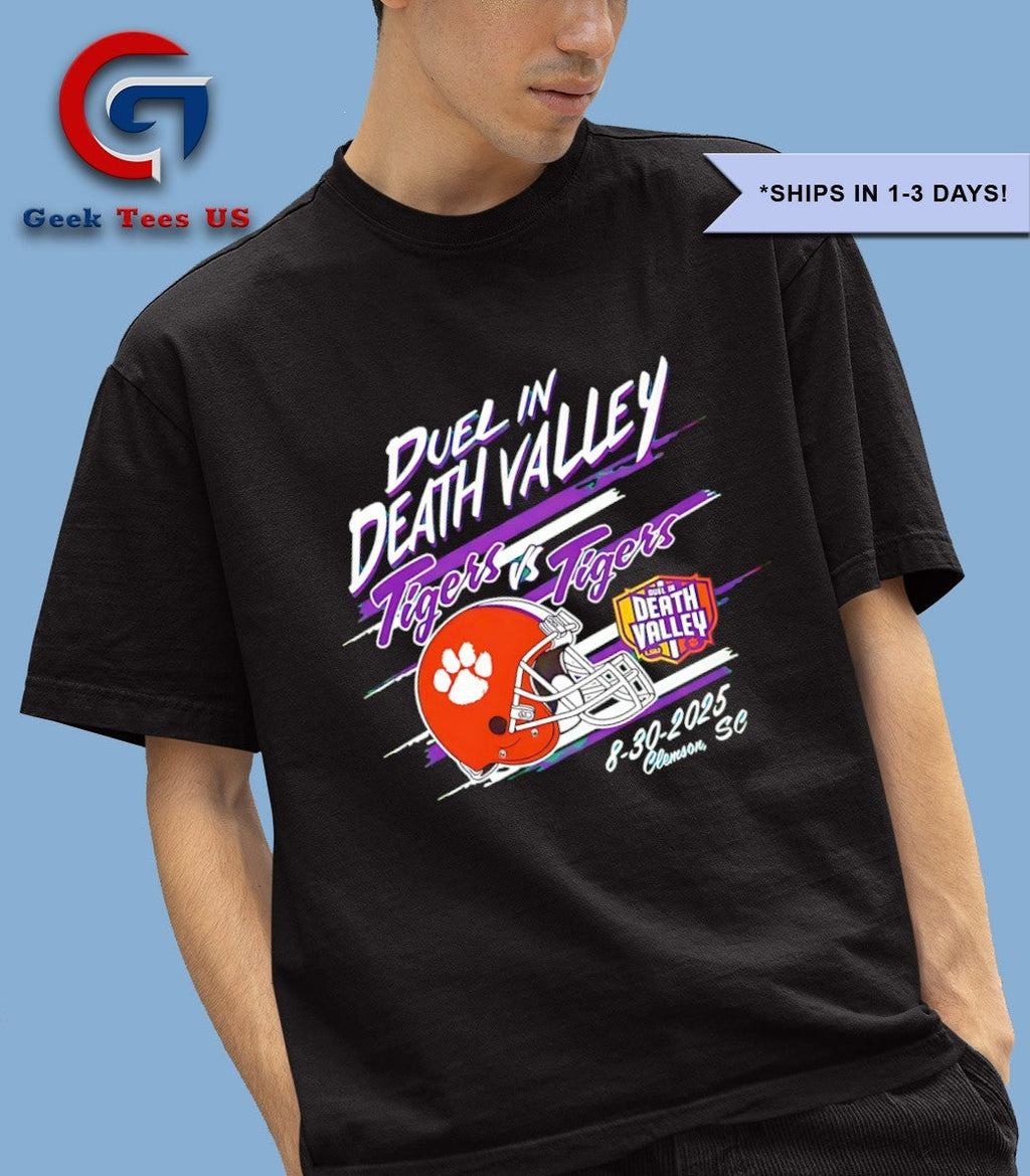 Duel in Death Valley Tigers vs Tigers 2025 helmet shirt
