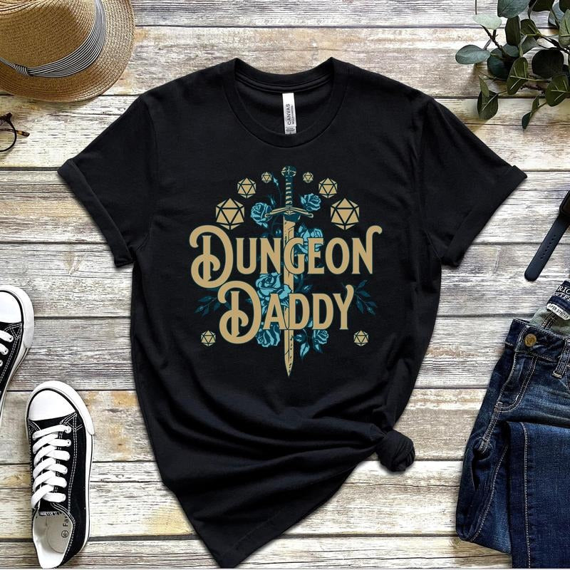 Dungeon Daddy Shirt, Funny Gamer Dad Gift, Dungeon Master Tshirt, Retro Dnd Tee, 20 Sided Dice, Dungeons And Dragons...