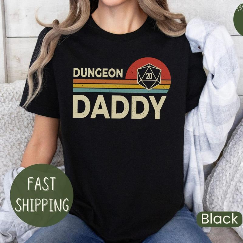 Dungeon Daddy, Funny Gamer Dad Gift, Dungeon Master Shirt, Retro Dnd Shirt, 20 Sided Dice, Critical Roll Shirt, Dungeons...