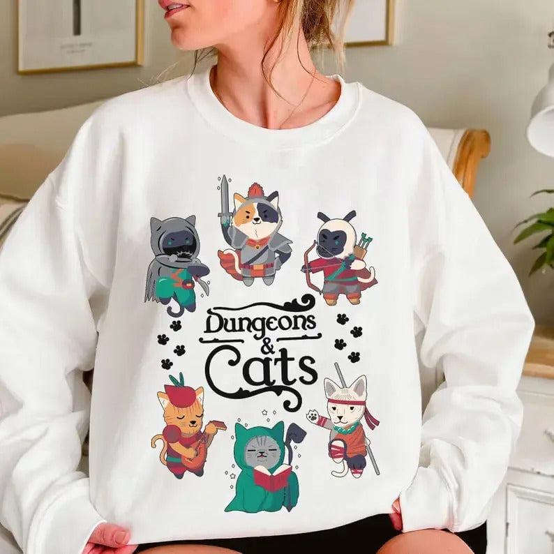 Dungeons & Cat T-Shirt Sweatshirt Hoodie, Cats Unisex Sweater, DM Shirt, Cat Throwing Dice Hoodie,Tabletop Games, DND...