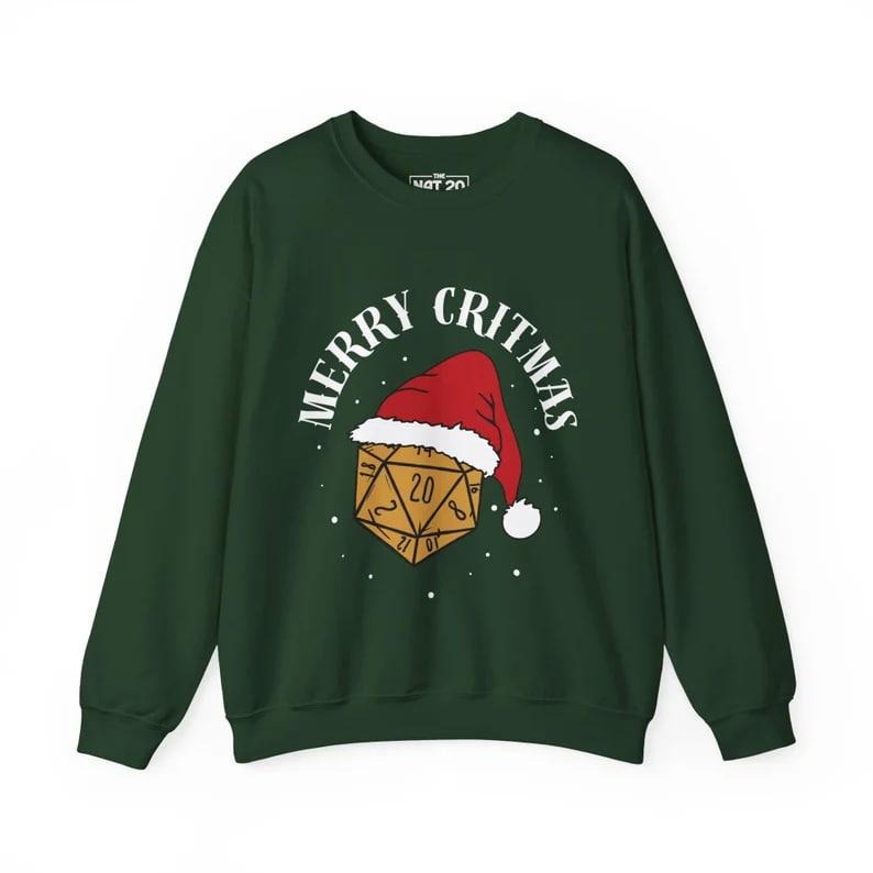 Dungeons and Dragons Christmas Party Sweatshirt, Christmas Sweatshirt For D&D Fans, D20 Dice Xmas Sweatshirt, Merry...