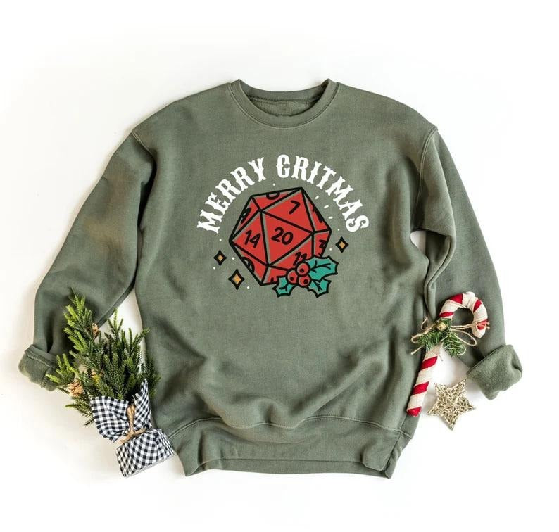 Dungeons and Dragons Christmas Party Sweatshirt, Christmas Sweatshirt For DnD Fans, Polyhedral Dice Xmas Hoodie, Merry...
