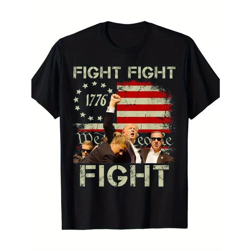 Durable Mens Patriotic Fight Fight Fight Graphic Cotton T-Shirt