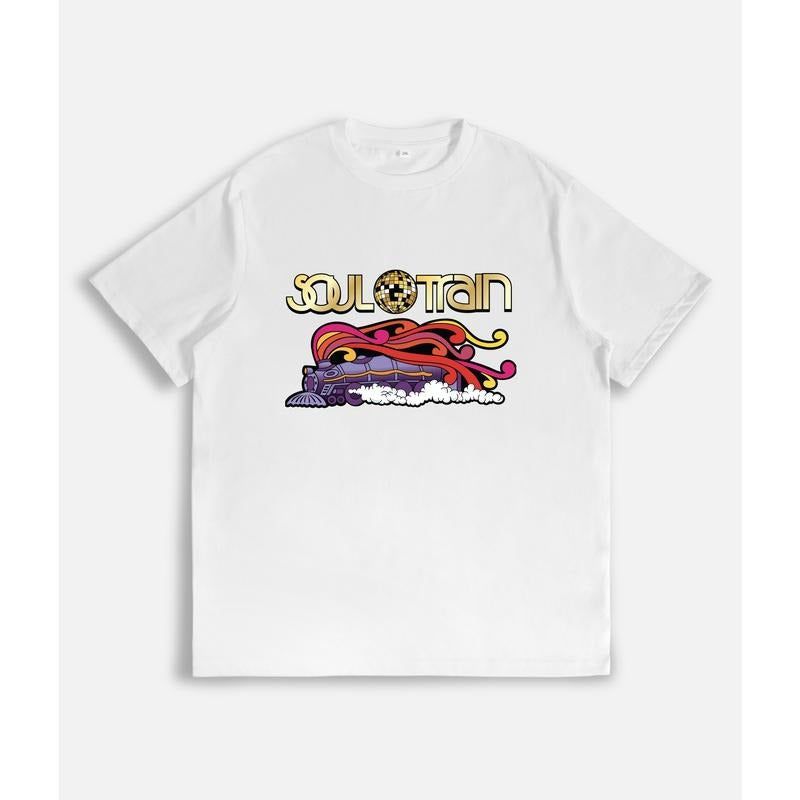 Dynamic and Trendy T - Shirt: "Soul Train" Design Blending a Funky Train Illustration with a Catchy, Retro