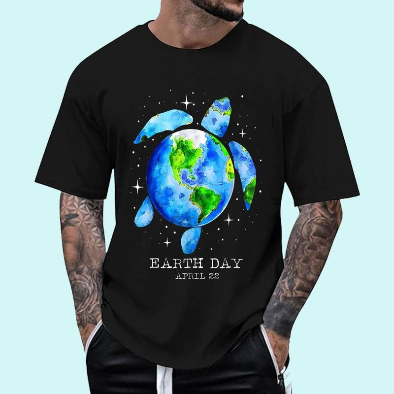 Earth Day 2025 Restore Earth Sea Turtle Art Save the Planet T-Shirt | Tee For Men and Women, Unisex Cotton Hoodie, Sweatshirt