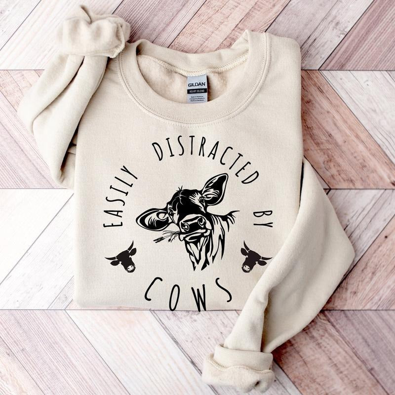 Easily Distracted Cows Shirt Cow Funny Cow Shirt Farm Love Shirts Farm Animal Cotton T-Shirts, Hoodie, Sweatshirt