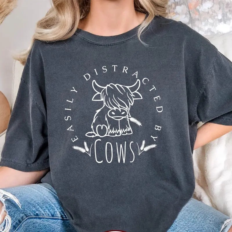 Easily Distracted By Cows T-Shirt, Cow Lover T-Shirt, Farm Lover T-Shirts Hoodie, Sweatshirt | HypeDripTees.com