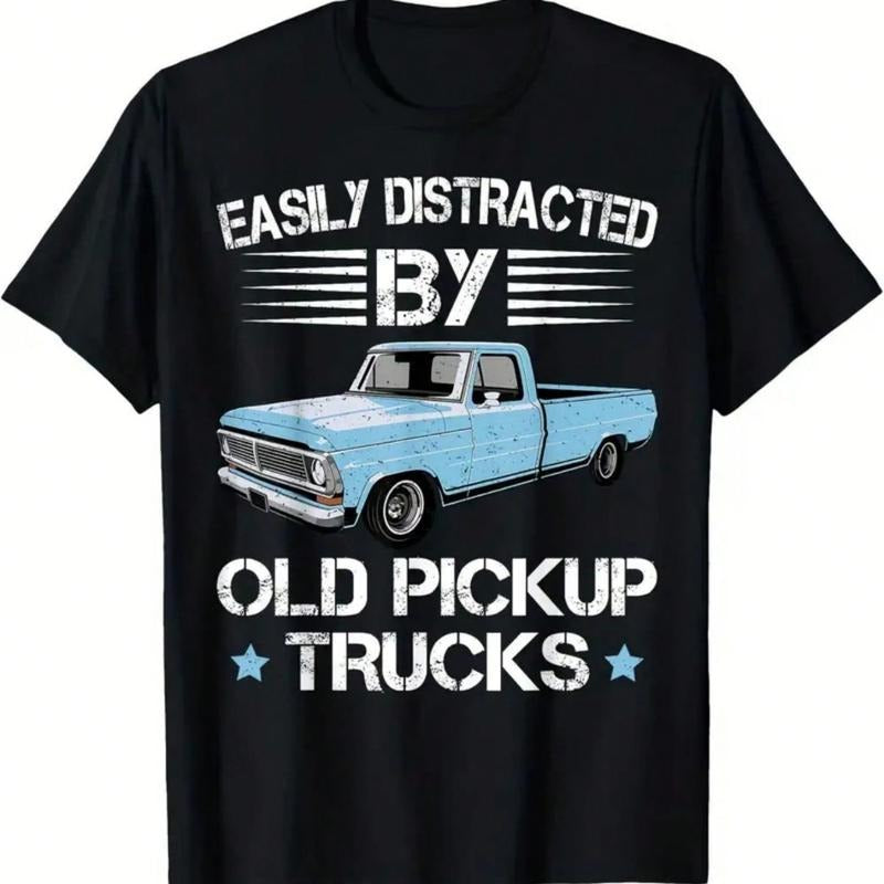 Easily Distracted By Old Pickup Trucks Funny Trucker 2024 Printed Pattern Men Sports Black Casual Blazer Short Sleeve...