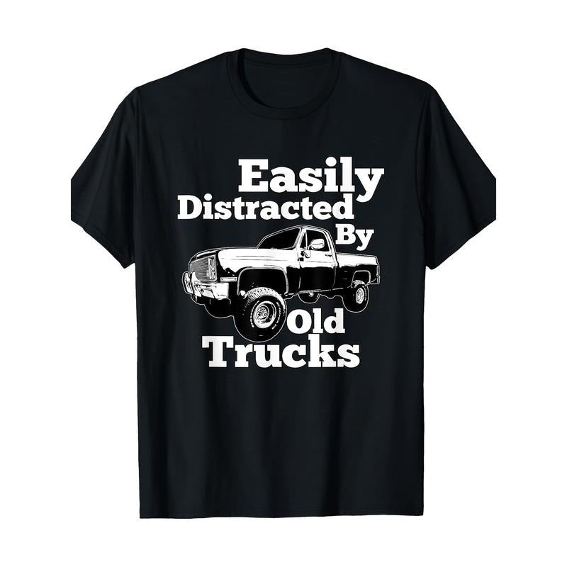 Easily Distracted By Old Trucks Square Body Squarebody T-Shirt Made in USA Hoodie, Sweatshirt | HypeDripTees.com