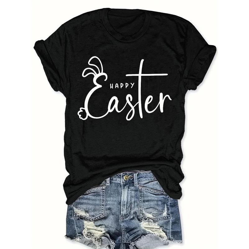 Easter & Bunny Print T-Shirt, Casual Crew Neck Short Sleeve T-Shirt, Women'S Clothing Hoodie, Sweatshirt | HypeDripTees.com