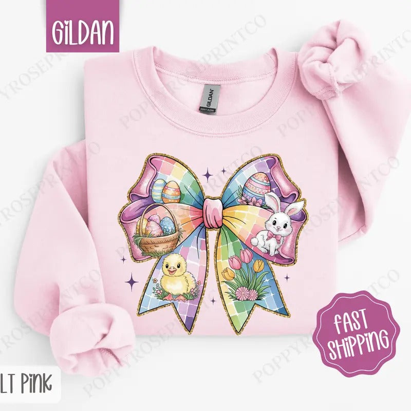 Easter Bow 1 Sweatshirt, Coquette Easter Crewneck, Trendy Religious Women's Sweater, Gift for Her T-Shirts, Hoodie