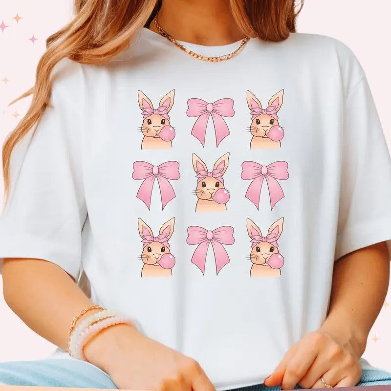 Easter Bunnies And Bows T-Shirt, Coquette Easter T-Shirt, Bunny Tee, Cute Easter Gift Hoodie, Sweatshirt | HypeDripTees.com