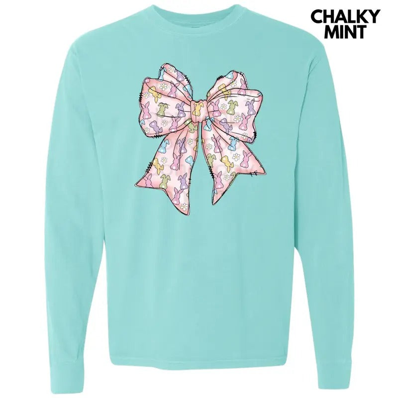 Easter Bunny Bow Long Sleeve Comfort Colors T-Shirt Hoodie, Sweatshirt | HypeDripTees.com