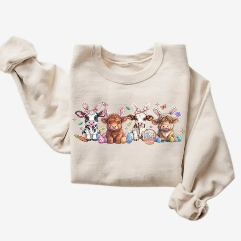 Easter Cow Sweatshirt, Heifer Easter Day Crewneck, Trendy Sweater, Gift For Easter T-Shirts, Hoodie | HypeDripTees.com