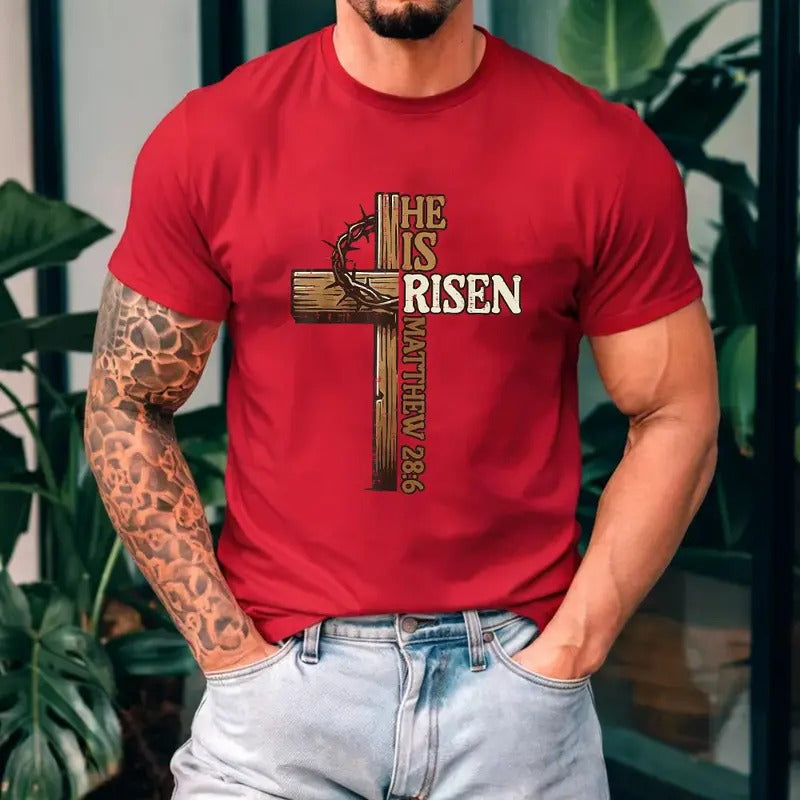 Easter Cross He Is Risen Tee Pure Cotton Casual Style Crew Neck Short Sleeve T-Shirt Tops Trendy for Unisex Hoodie,...