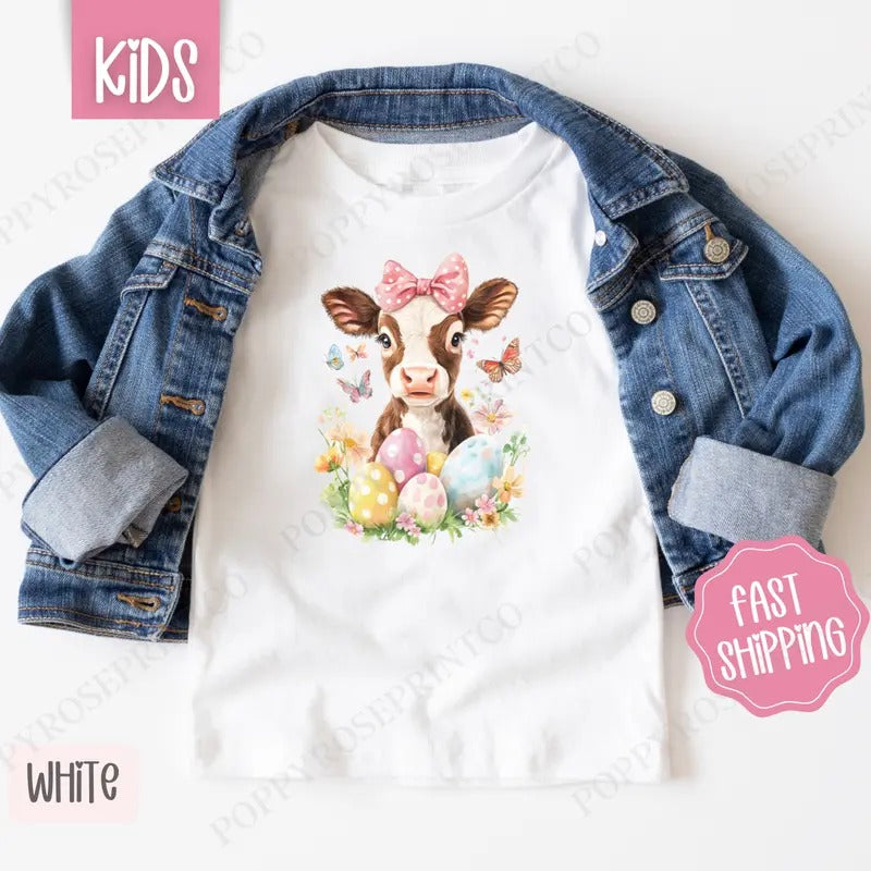 Easter Highland Cow Kids Shirt - Easter Children's Tshirt - Cute Youth Tee Gildan Hoodie, Sweatshirt | HypeDripTees.com
