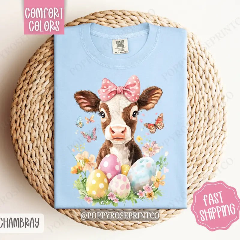 Easter Highland Cow Shirt Comfort Colors Easter Cute Cow T-Shirts, Hoodie, Sweatshirt