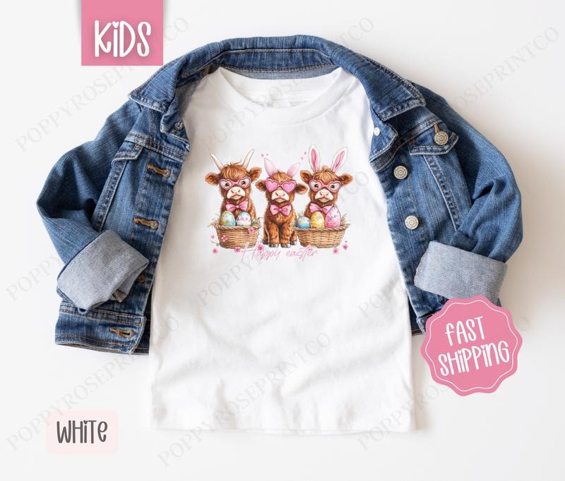 Easter Highland Cows Kids Shirt - Easter Children's Tshirt - Cute Youth Tee Gildan Hoodie, Sweatshirt | HypeDripTees.com