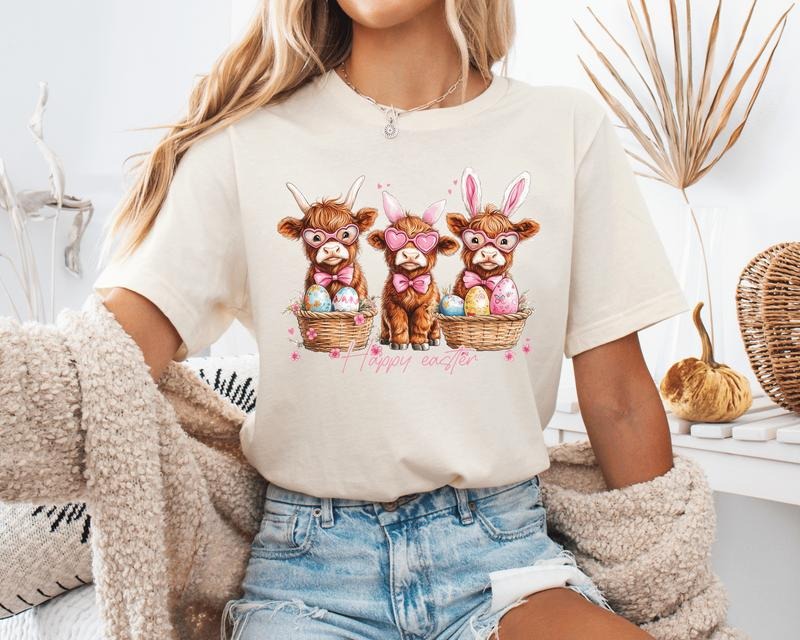 Easter Highland Cows Unisex Shirt ONLY ONE NATURAL LARGE AVAILABLE Hoodie, Sweatshirt | HypeDripTees.com