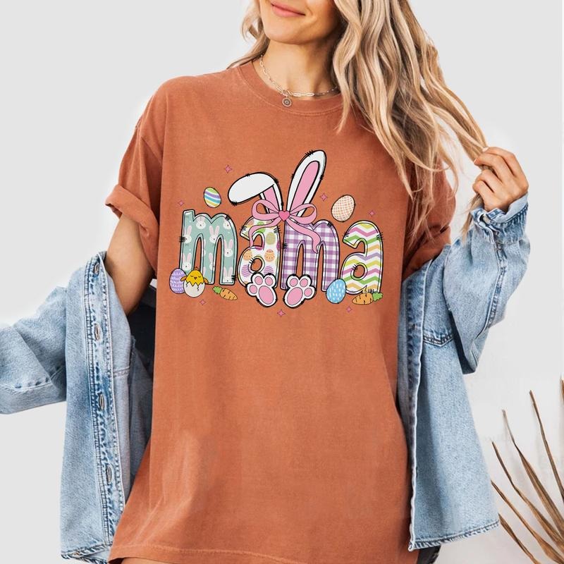 Easter Mama Shirt, Cute Bunny Ear Mom Tee, Pastel Spring Graphic Shirt for Moms, Easter Outfit for Mothers, Festive Mama...