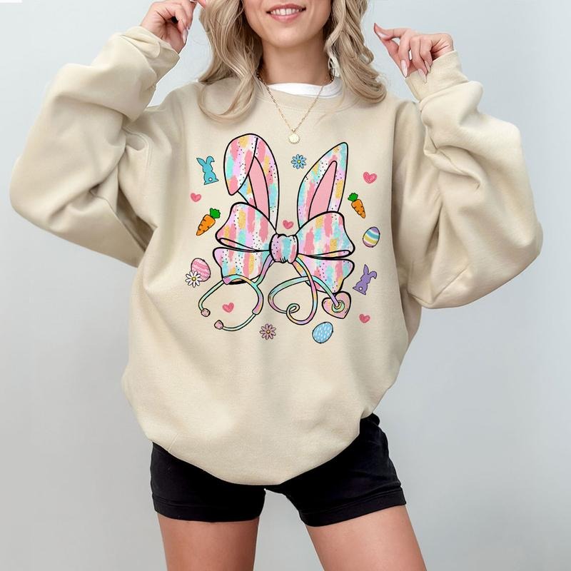 Easter Nurse Shirt, Bunny Ears and Bow Stethoscope Tee, Cute Spring Medical Shirt, Easter Outfit for Healthcare Workers...
