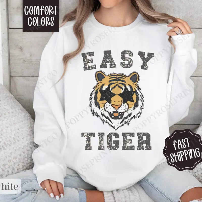 Easy Tiger Comfort Colors Sweatshirt, Trendy Women's Crewneck, Funny Women's Sweater T-Shirts, Hoodie | HypeDripTees.com
