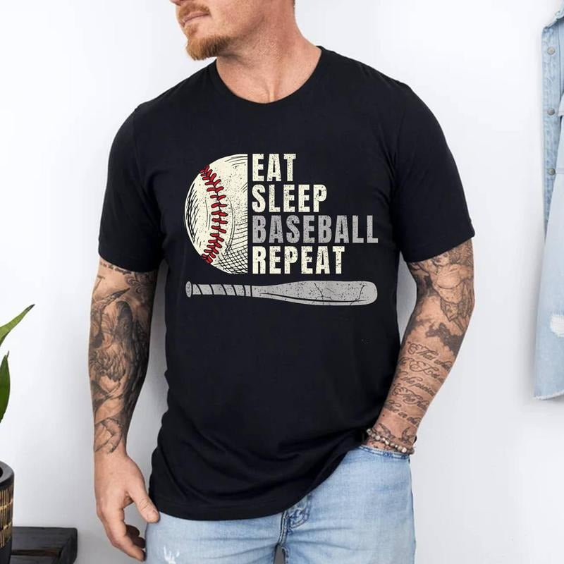 Eat Sleep Baseball Repeat Funny Baseball Player T-Shirt | 100% Cotton Tee, Top Menswear Hoodie, Sweatshirt | HypeDripTees.com