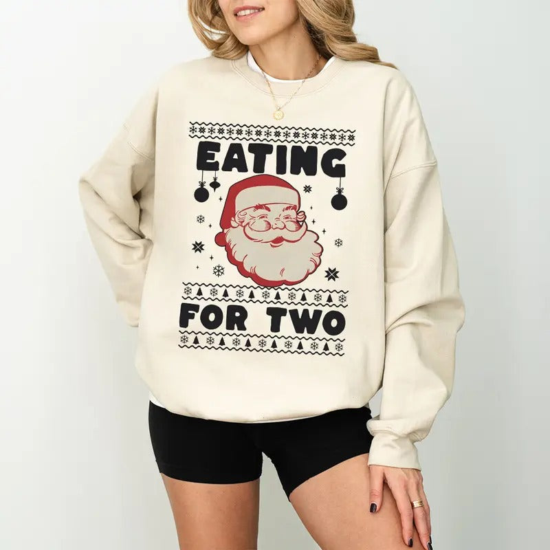 Eating For Two Christmas Sweatshirt,  Christmas Pregnancy Announcement Sweatshirt, Baby Reveal Christmas Matching Parents...