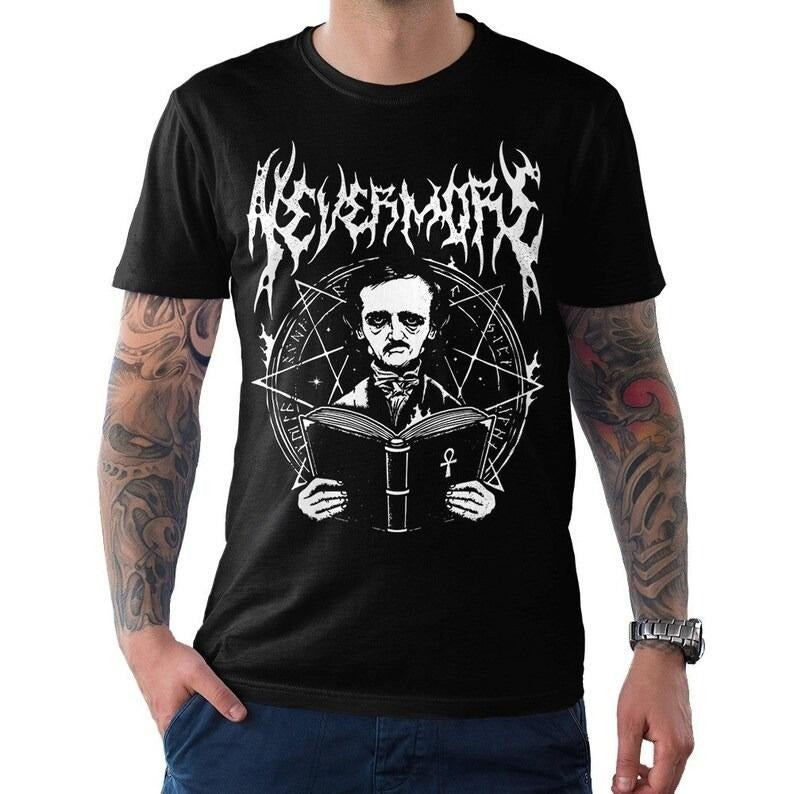 Edgar Allan Poe Nevermore Metal T Shirt Men's Women's Sizes 100% Cotton Tee Hoodie, Sweatshirt | HypeDripTees.com