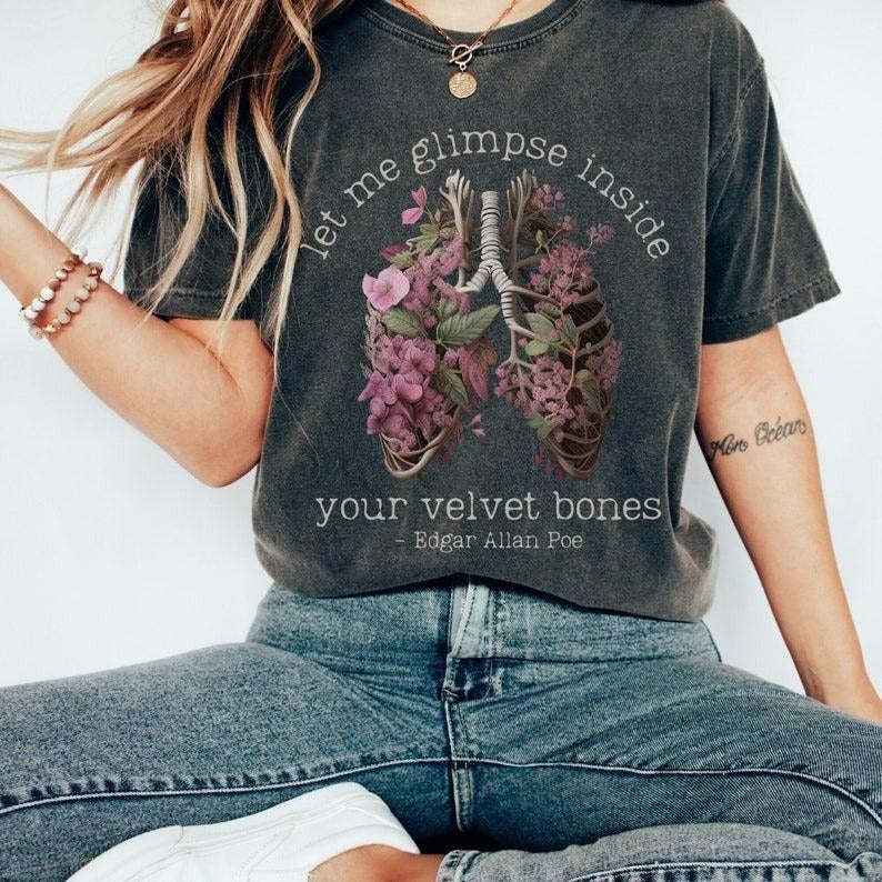 Edgar Allan Poe Shirt Dark Academia Clothing Women Bookish Shirt Skeleteon Shirt Goblincore Shirt Grunge Shirt Poe Shirt...