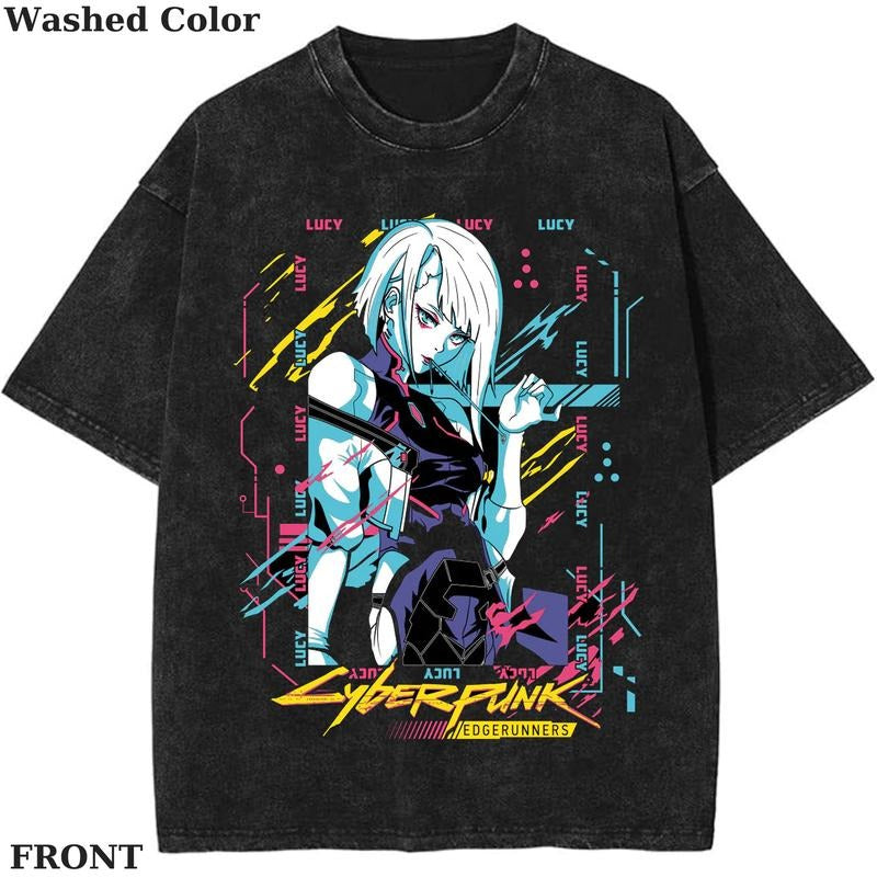 Edgerunners Neoncore Lucy Vintage Graphic Tee, Anime CYBERPUNK Shirt, vintage clothing, Womenswear Cotton Top Streetwear...