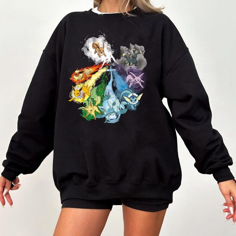 Eevee Evolution Sweatshirt, Slyveon, Umbreon, Espeon, Flareon Anime, Vintage Anime Sweater, Anime lover gift, Anime...