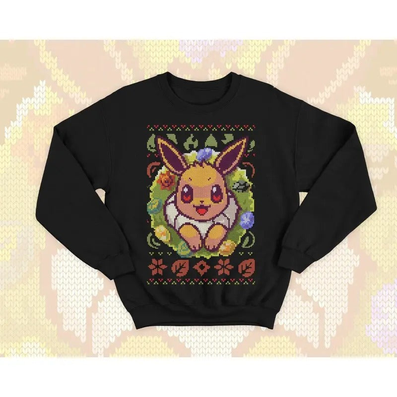 Eeveelution gamer Ugly Christmas Sweater - Cute and Kawaii sweatshirt gift - video game monster - Evolution stones - moon...