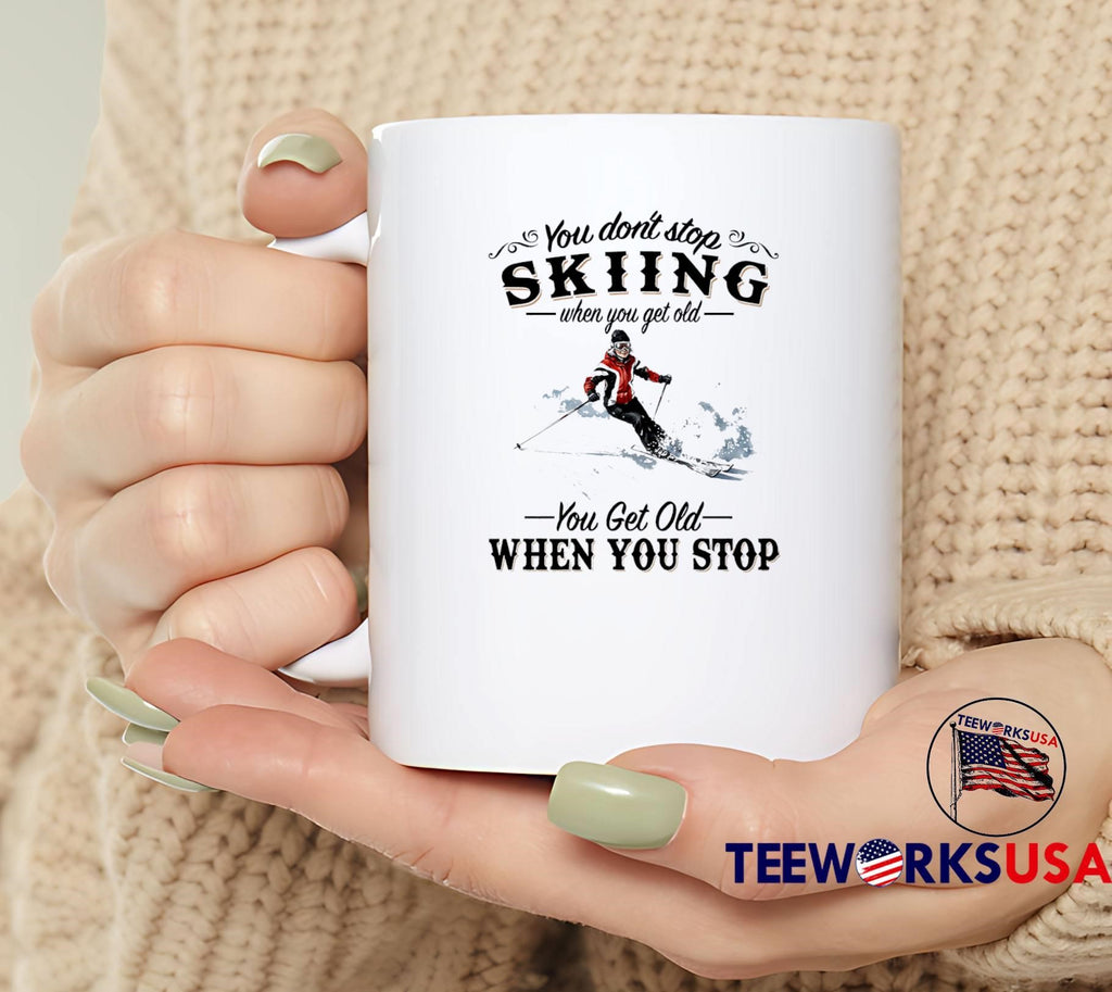 Elderly Woman Skiing You Dont Stop When Get Old T-Shirt
